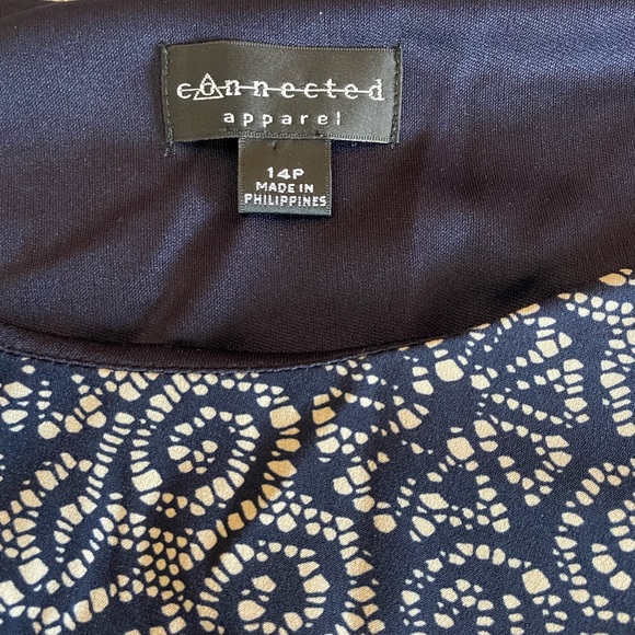 Connected Apparel Faux Wrap Dress Navy and Tan, Women’s Size 14 Petite 14P - Picture 5 of 8